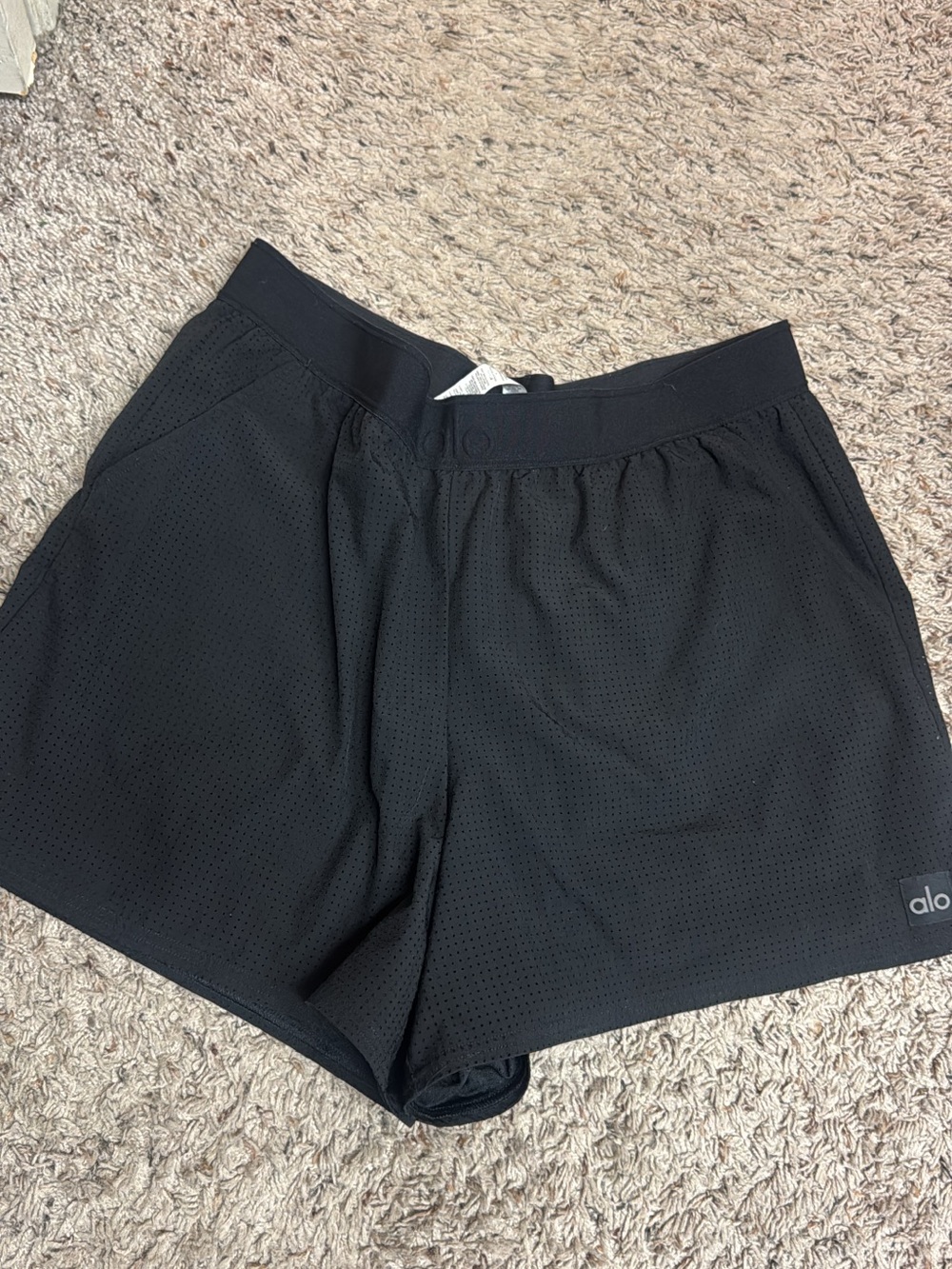 ALO Yoga Black Athletic Mesh Shorts runs BIG